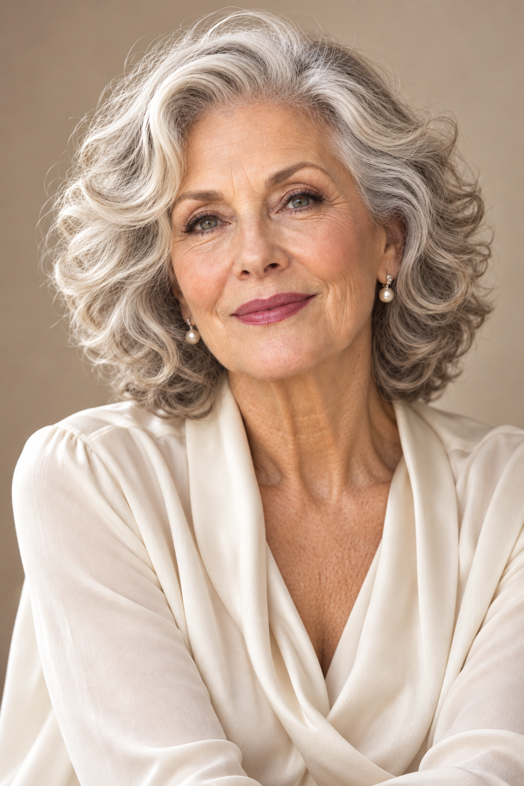 curly hair ideas for women over 70: face-framing layers