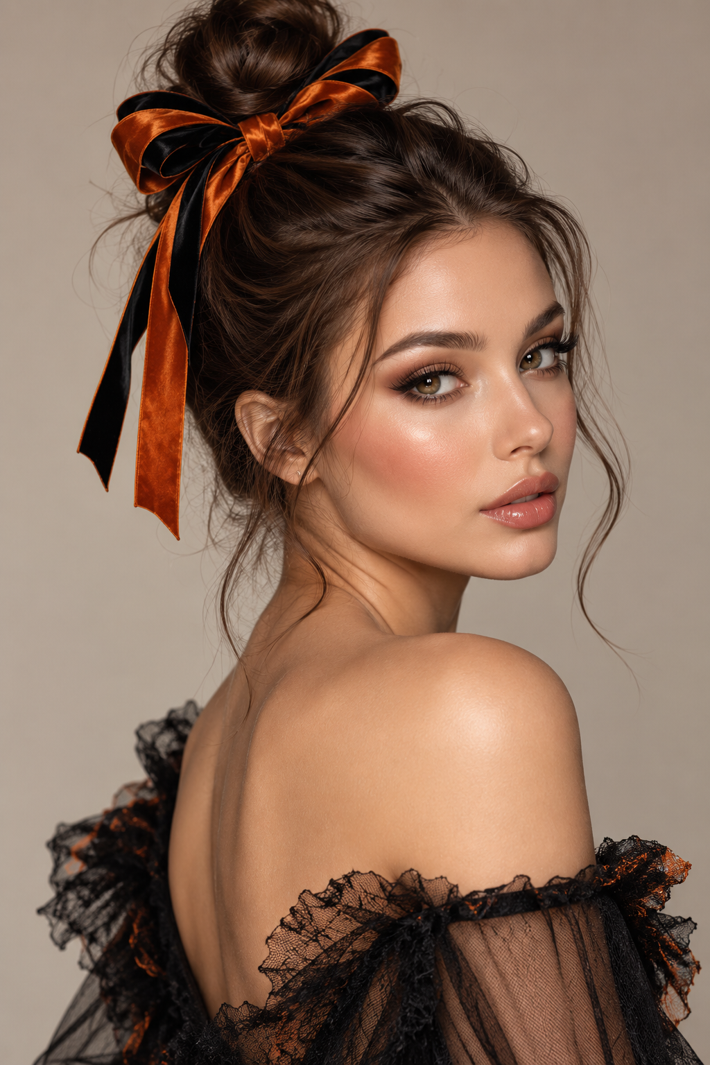 easy Halloween hairstyles: ribboned top knot