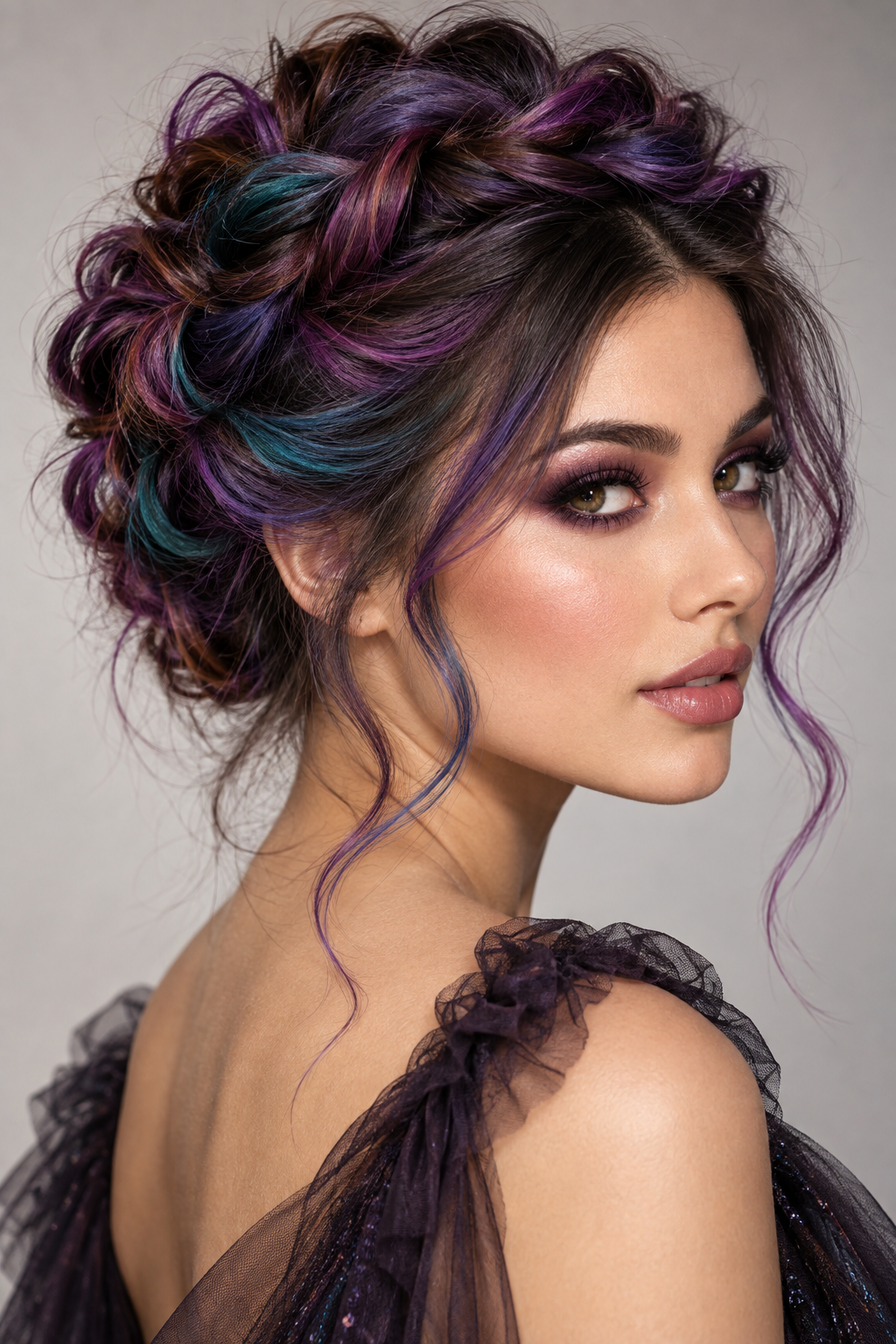 easy Halloween hairstyles: twisted crown with color spray