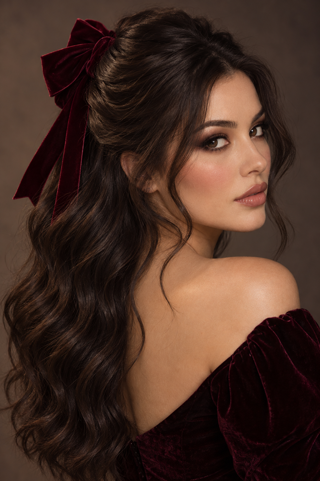 easy Halloween hairstyles: velvet bow half-up style