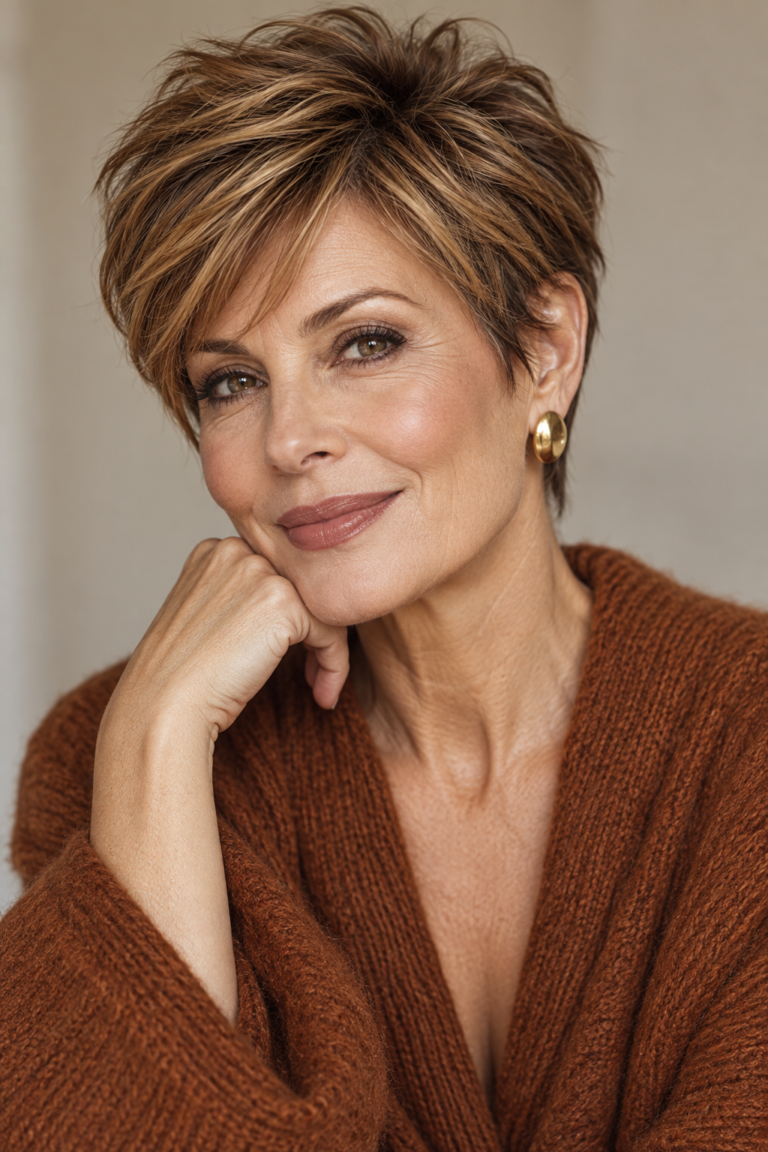 Modern fall pixie haircut for a woman over 50