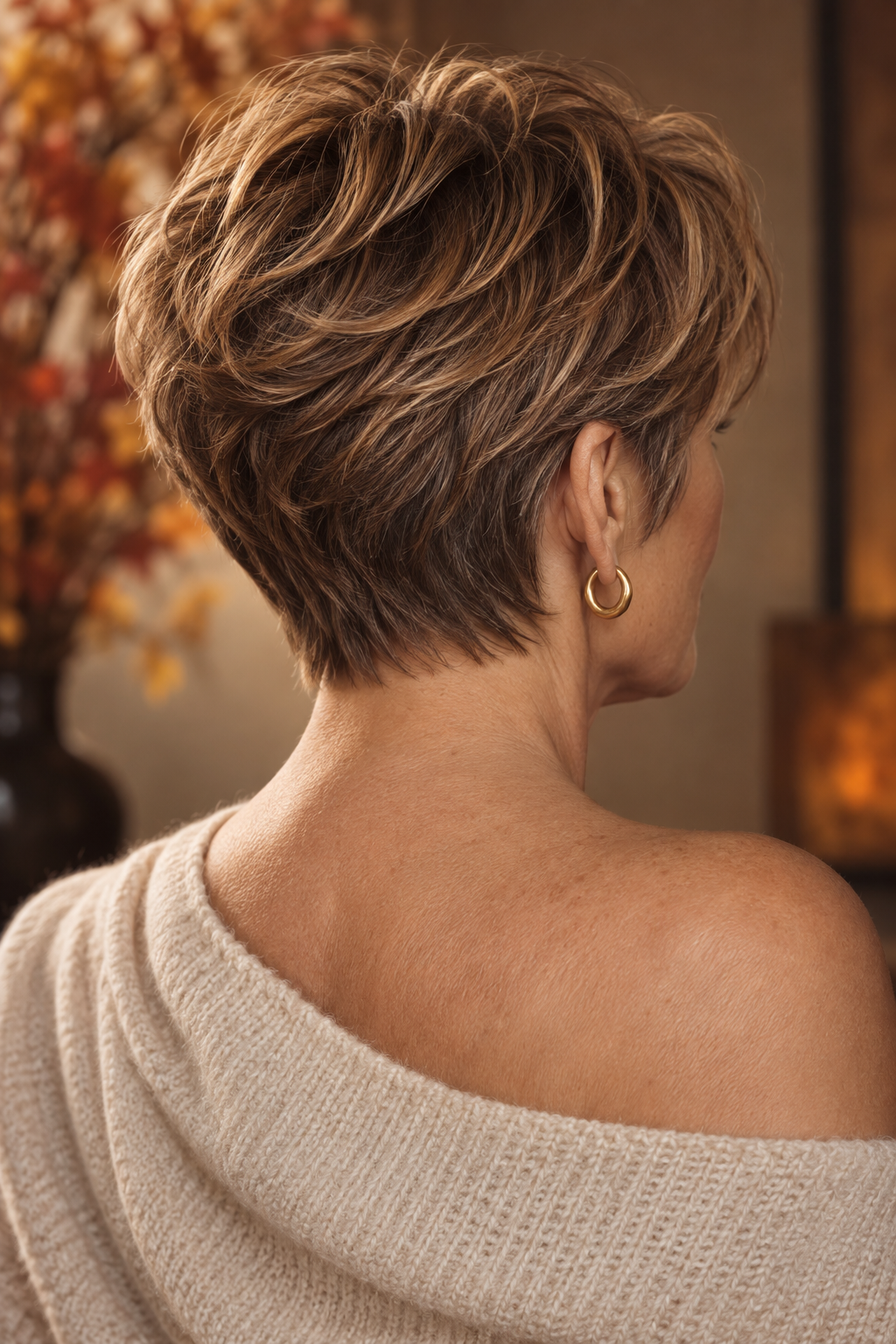 Warm copper fall pixie haircut variation