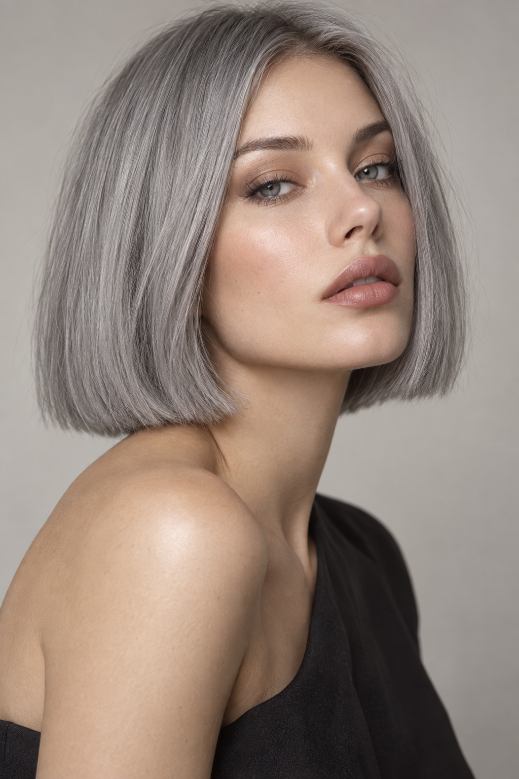 dreads hairstyles for women: blunt gray shape