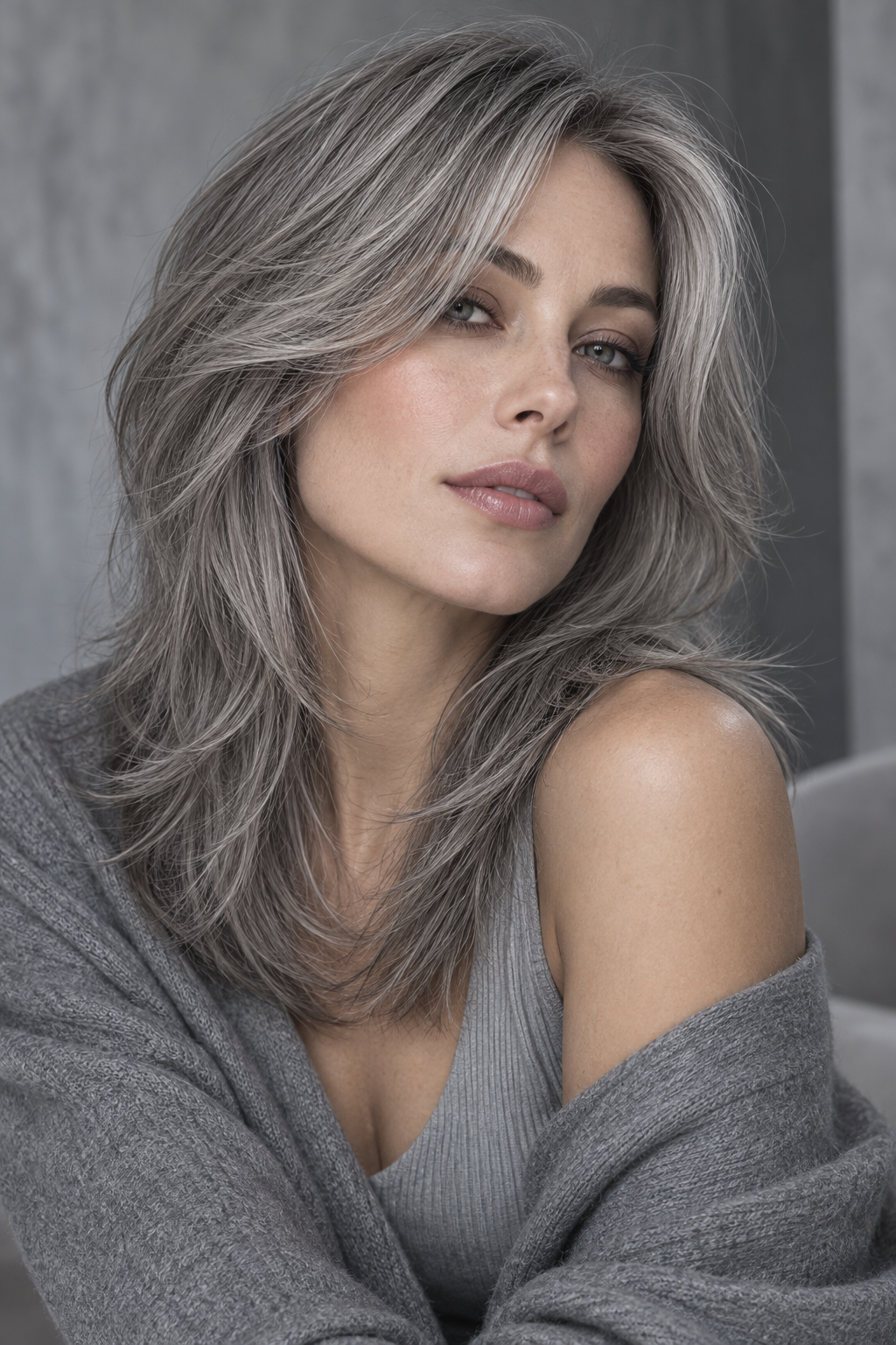 dreads hairstyles for women: cool-toned gray layers