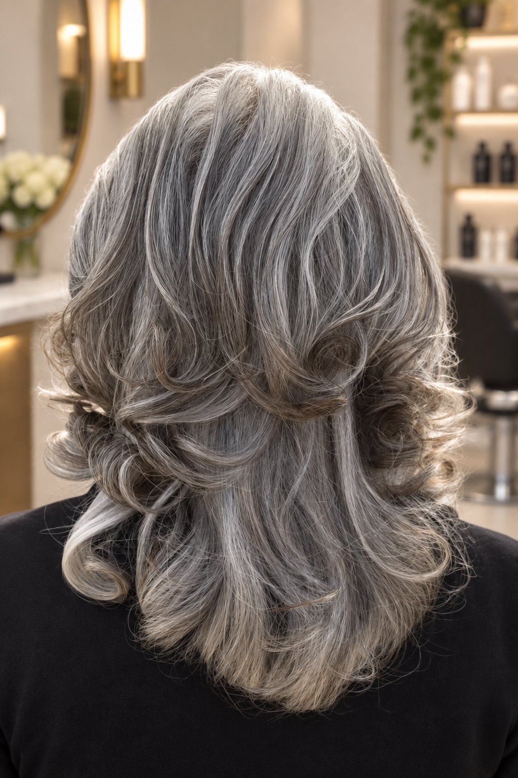 gray hair medium layers: soft silver layers