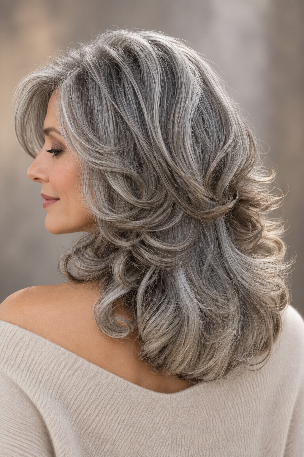 gray hair medium layers: tousled medium gray hair
