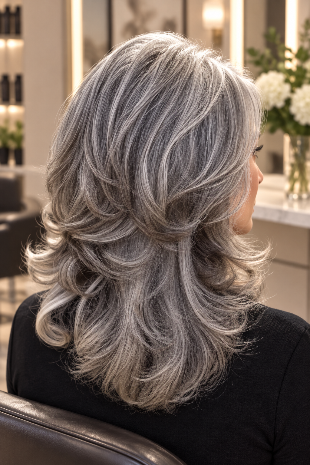 gray hair medium layers: low-maintenance gray layers