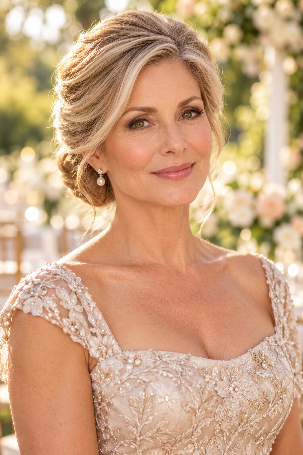 mother of the bride hairstyles for summer weddings: timeless rolled chignon