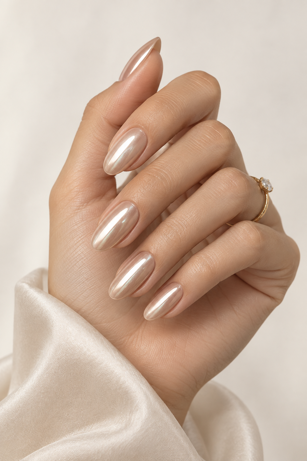 champagne glaze neutral chrome nails