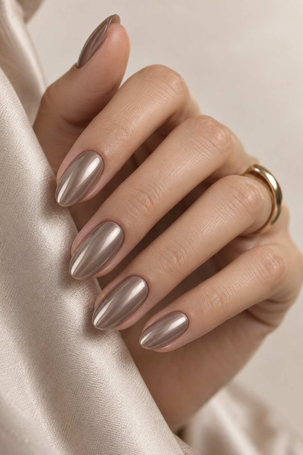 taupe reflect neutral chrome nails