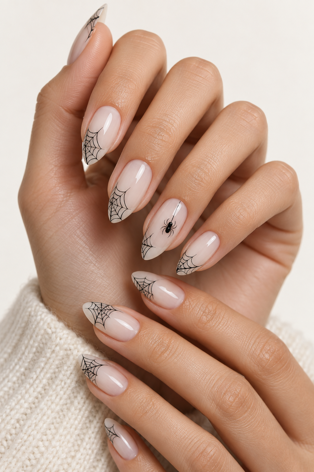 halloween nails with spiders: black spiderweb tips