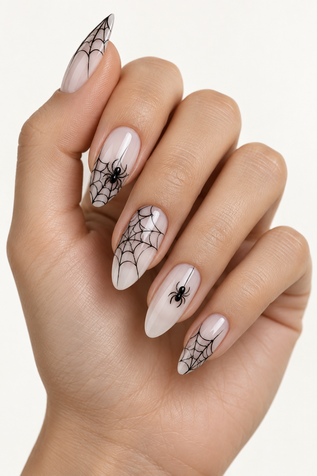halloween nails with spiders: crawling spider accent nails