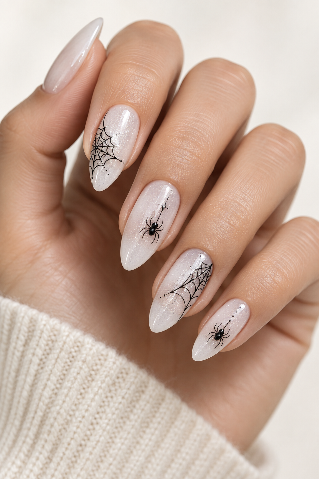 halloween nails with spiders: halloween glitter with spider details