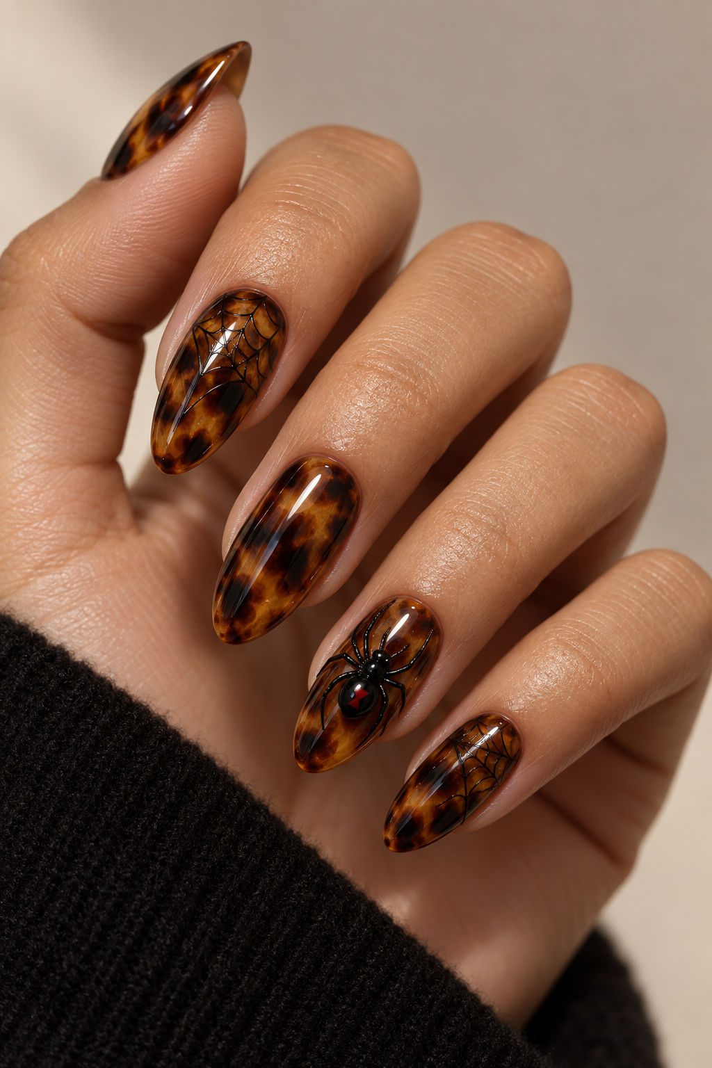 halloween nails with spiders: purple chrome spider nails