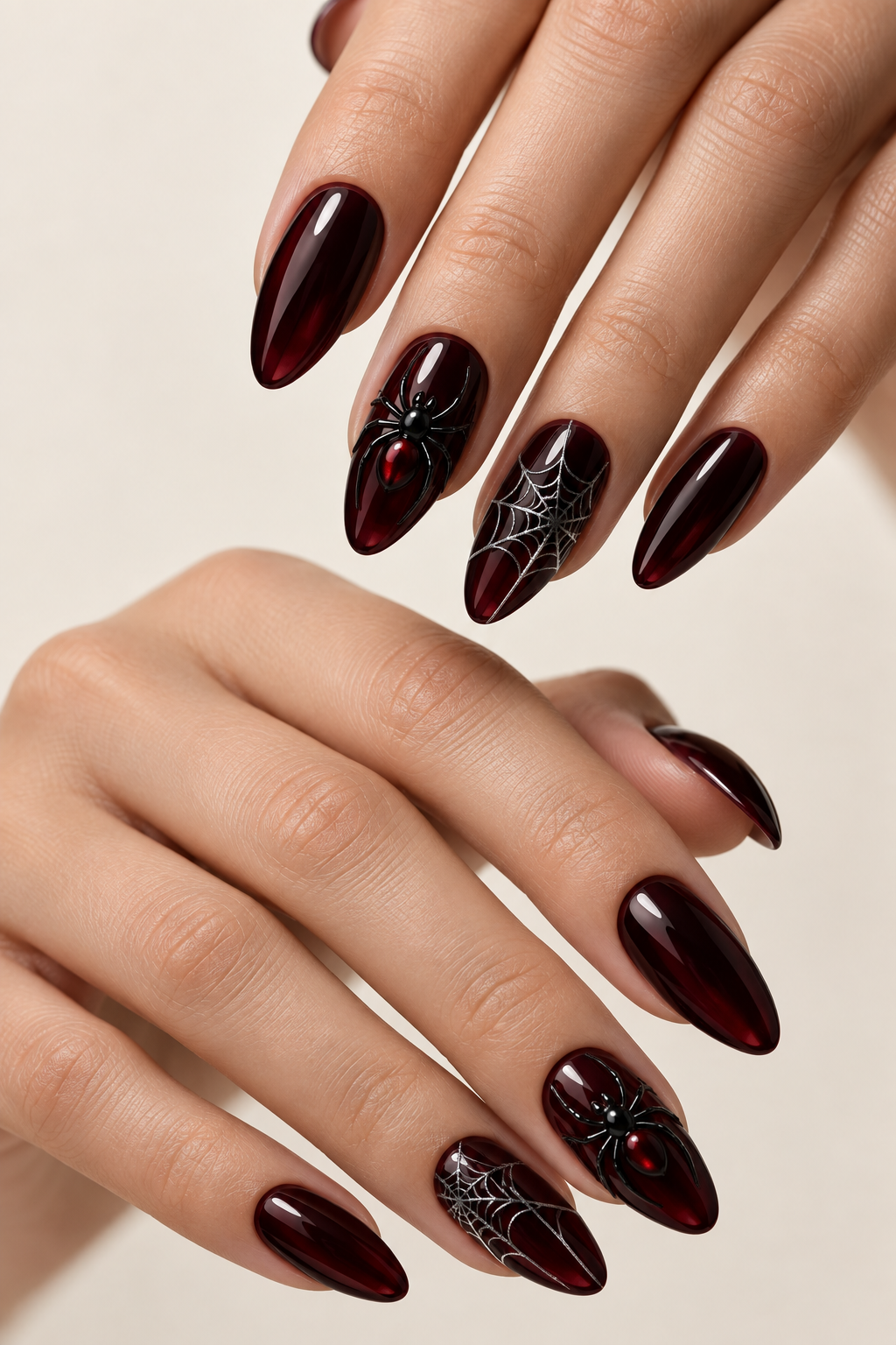 halloween nails with spiders: moonlit web details