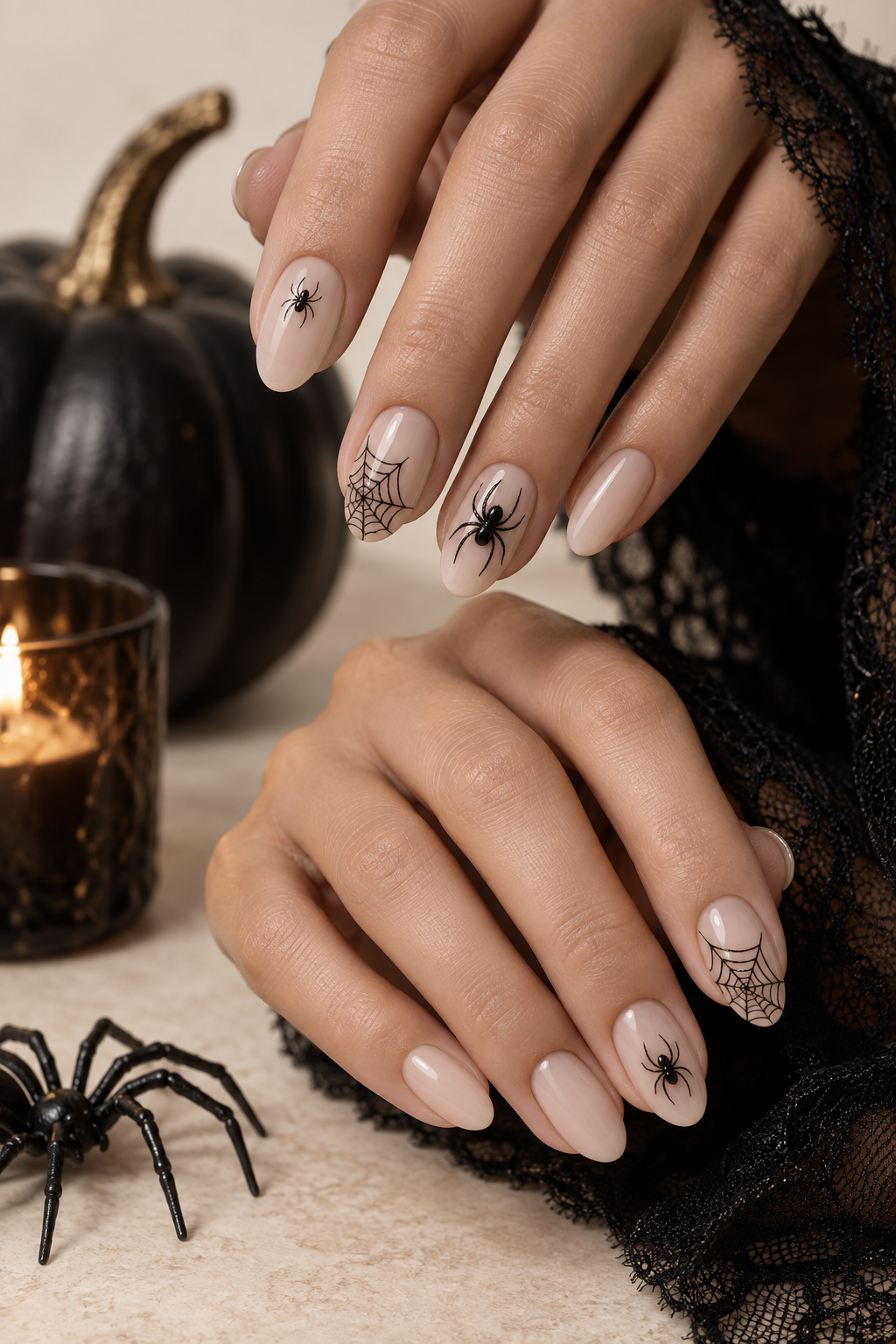 halloween nails with spiders featured look