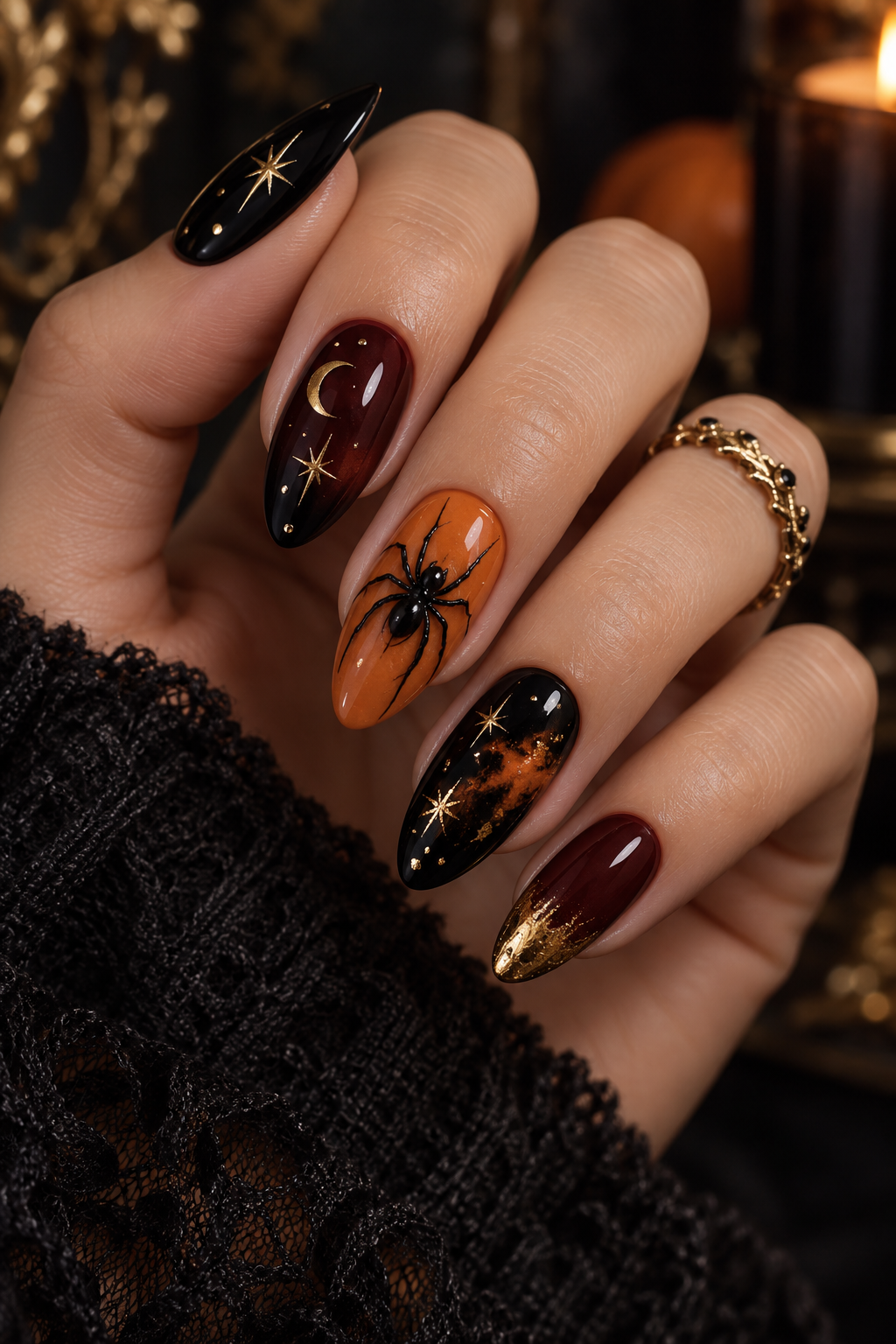 Statement Accent Nail with a Crawling Spider