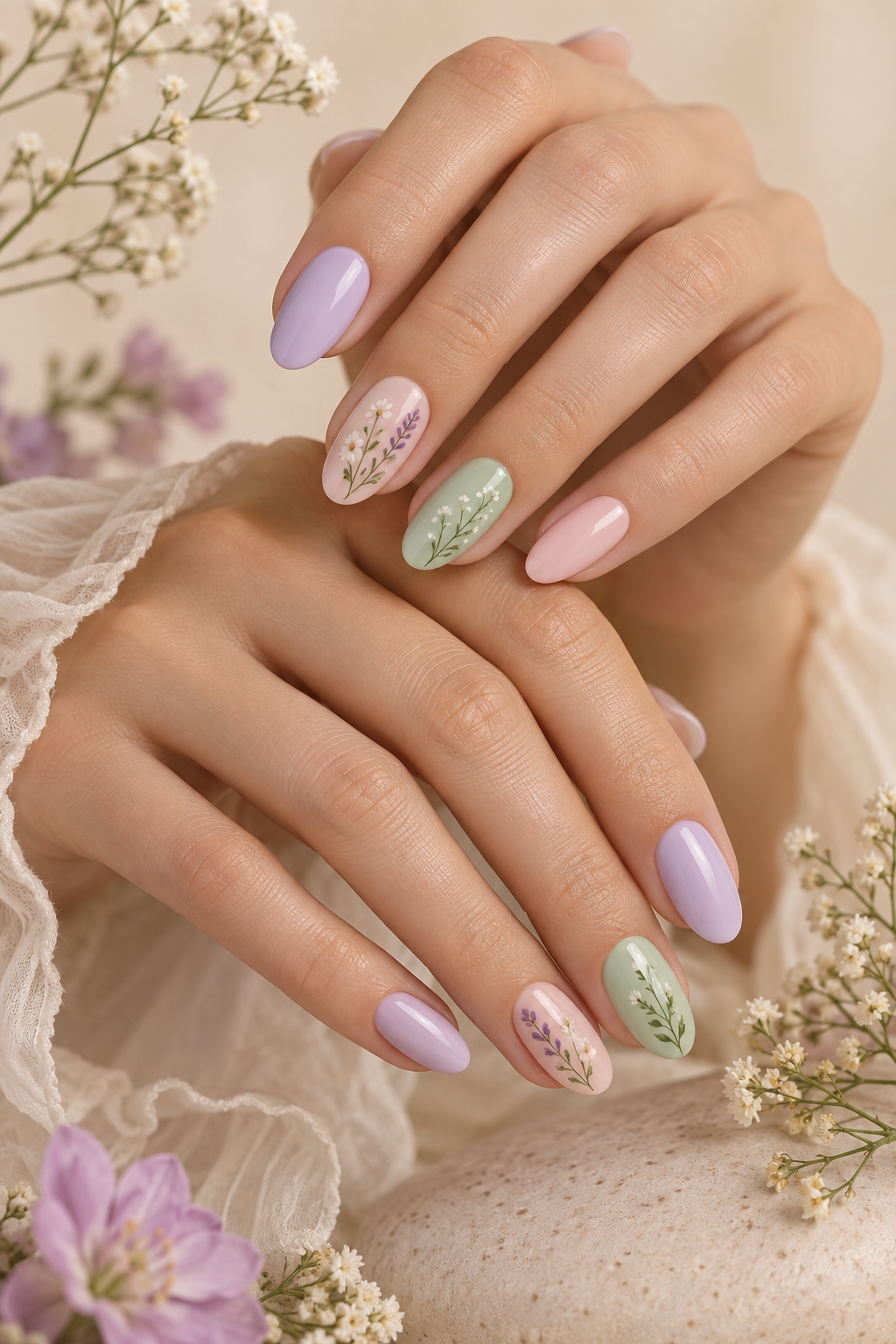 spring nail ideas in milky white