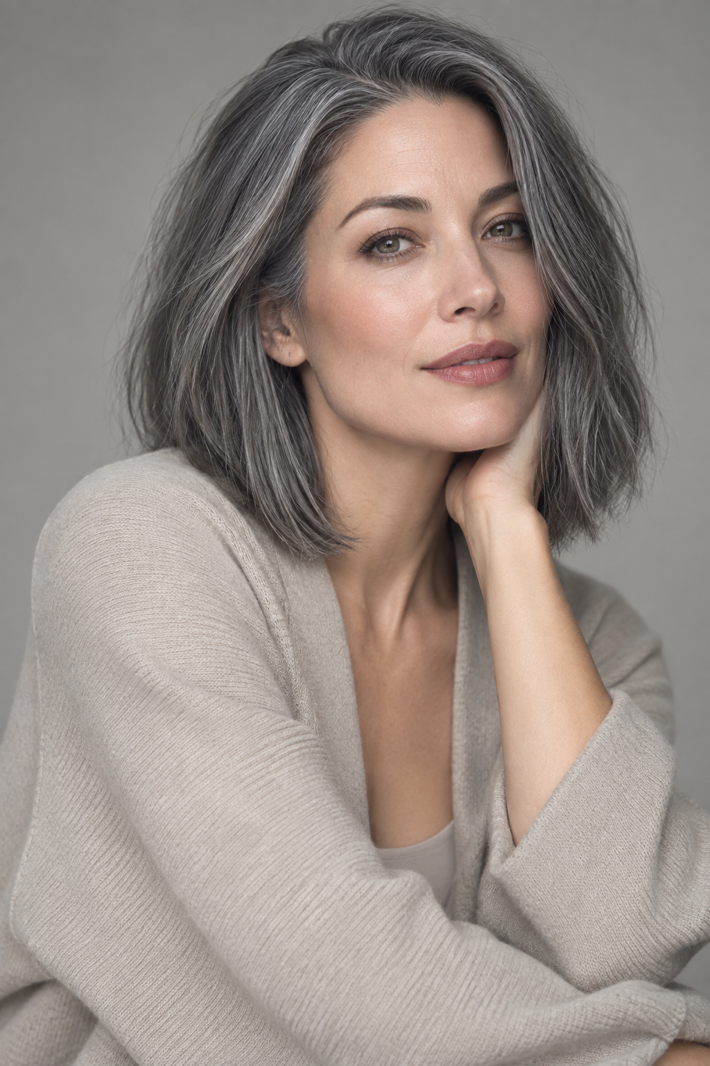 gray lob haircut: cool charcoal gray lob