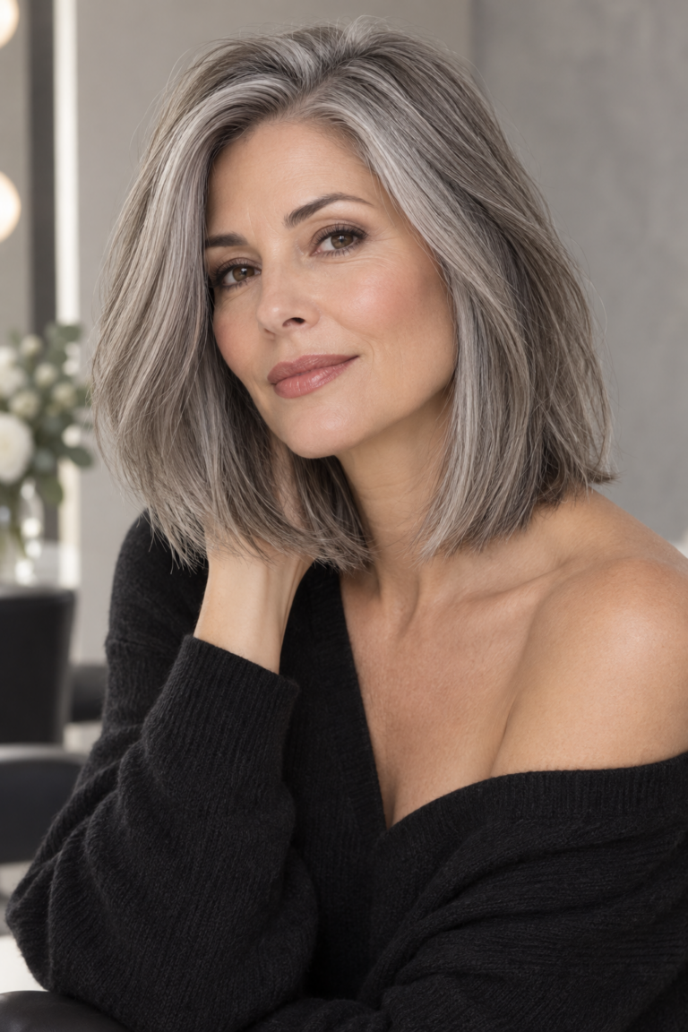 gray lob haircut featured look