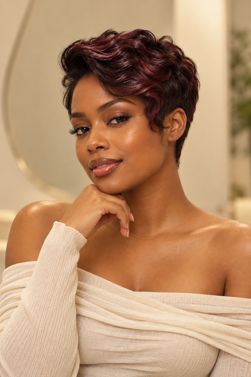 pixie cuts for thin wavy hair: Black cherry gloss