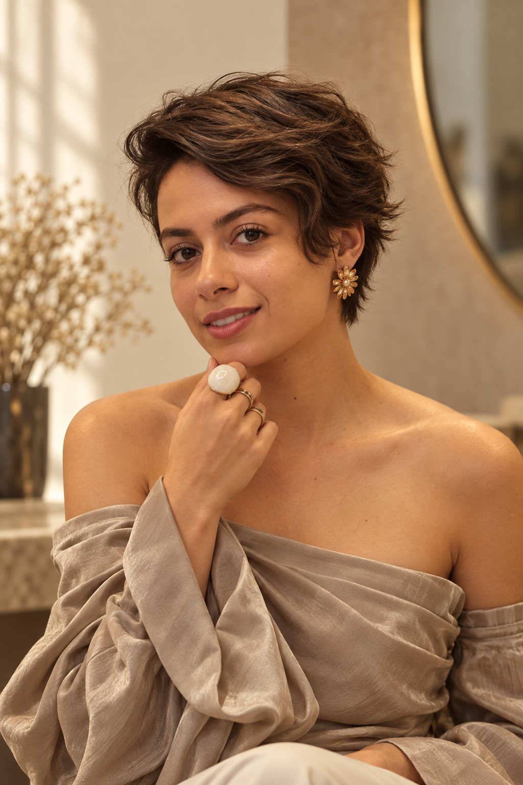 pixie cuts for thin wavy hair: Smoky brown shag