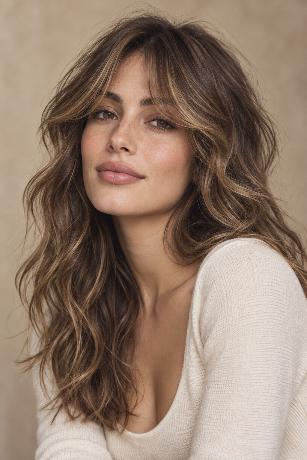 wavy hair with bangs: Soft curtain waves
