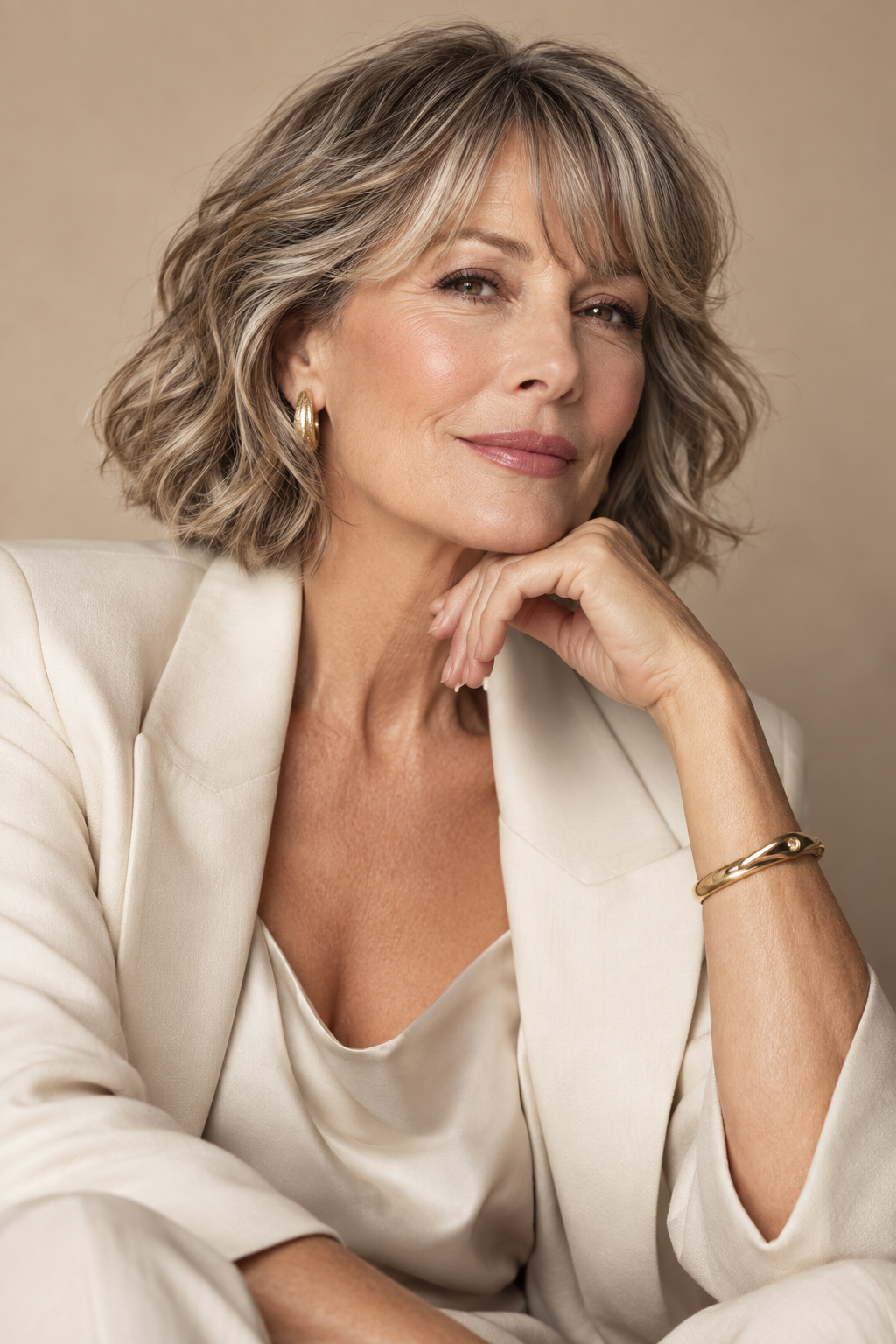 wavy bob with bangs: sleek wavy bob with bangs