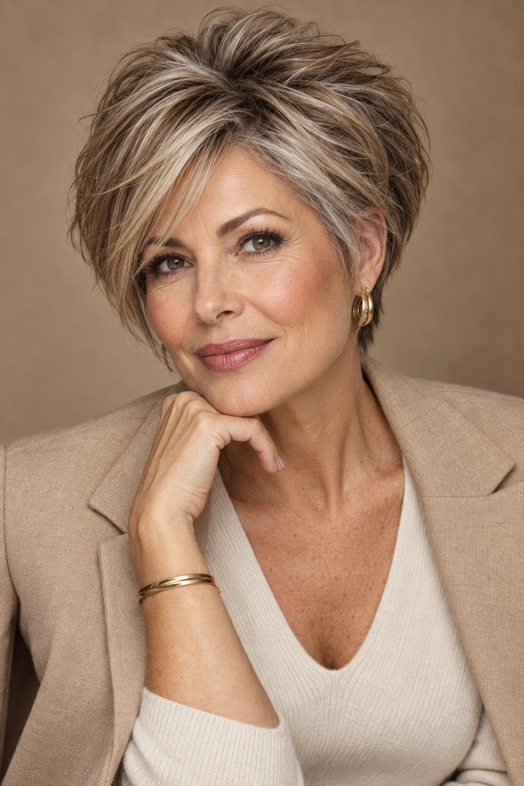 short stacked bob haircuts for women over 50: layered pixie stacked bob with extra volume