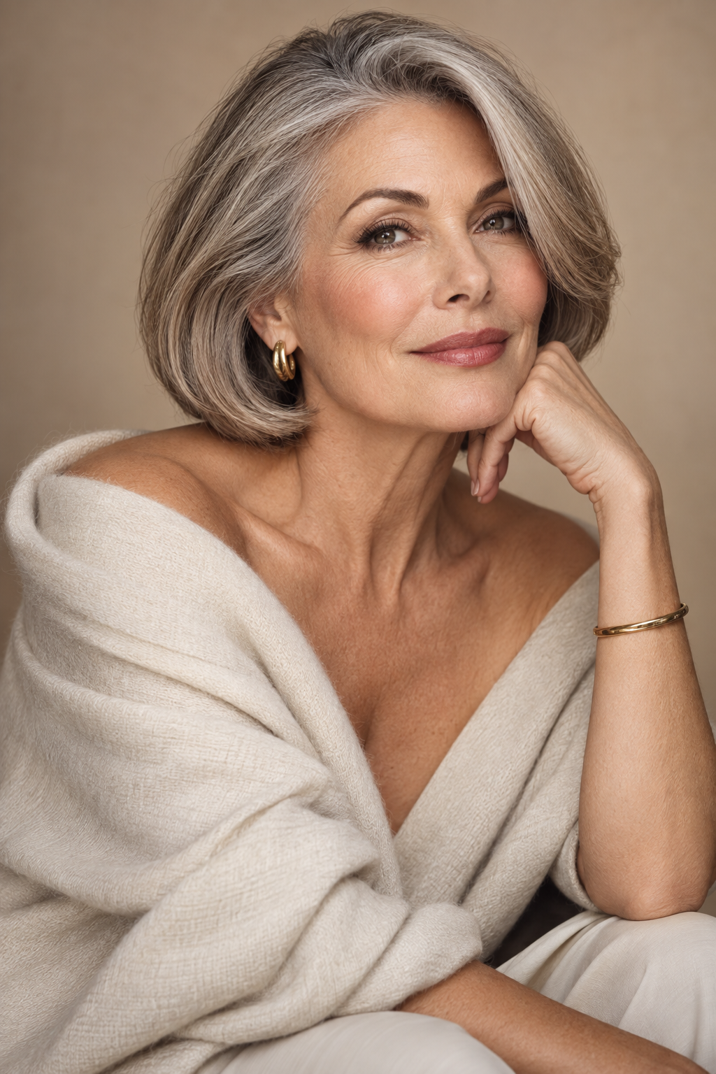 short stacked bob haircuts for women over 50: sleek classic bob with soft fullness