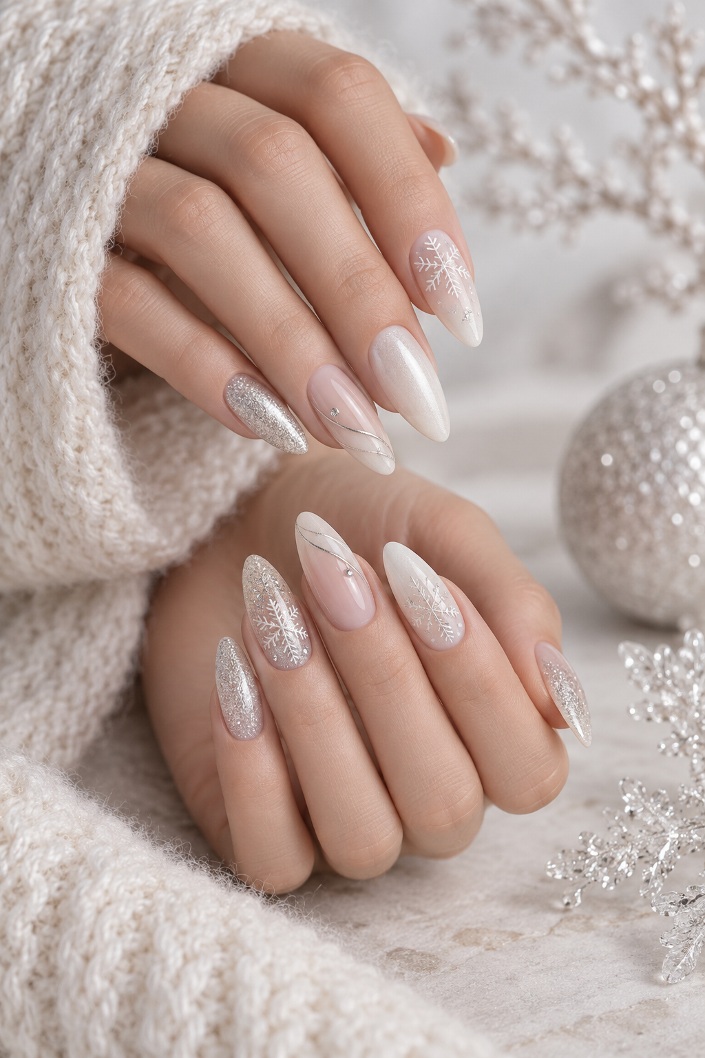 winter nail ideas cozy snowflake sweater nails