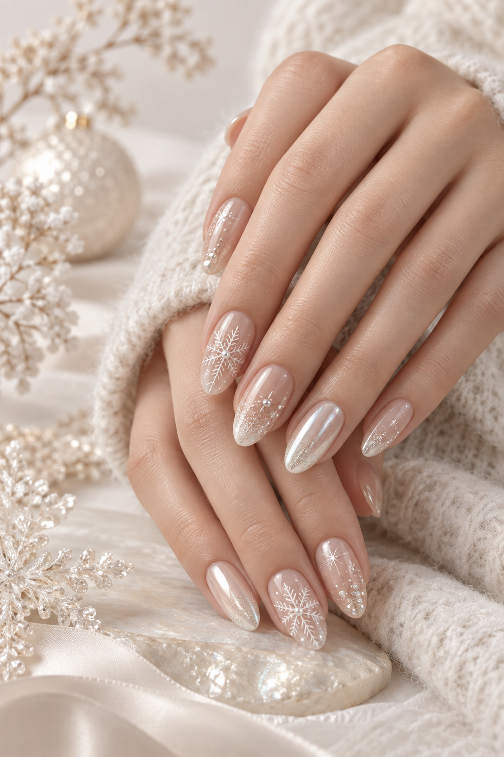 winter nail ideas clear snowflake