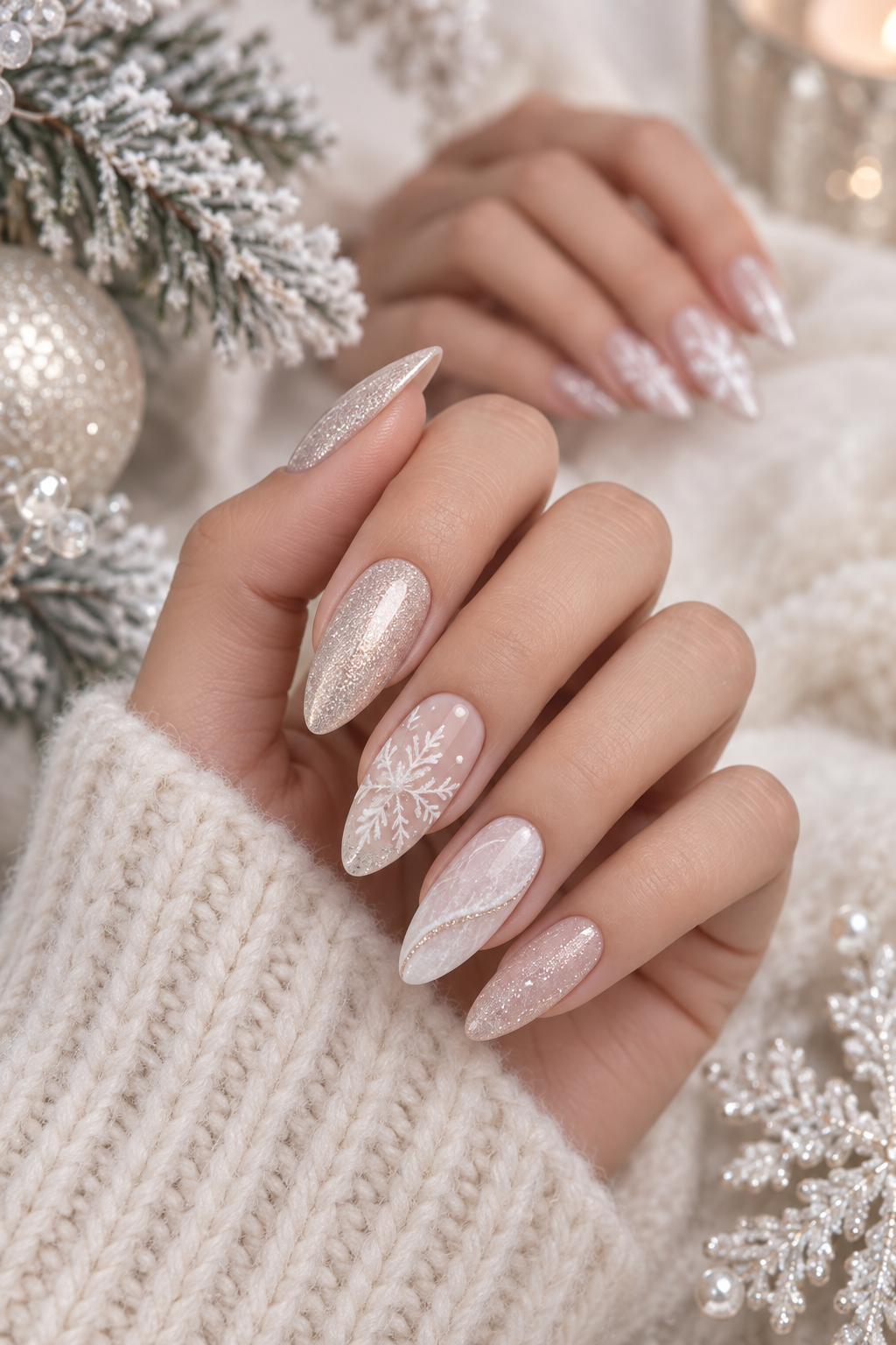 winter nail ideas snowflake accents