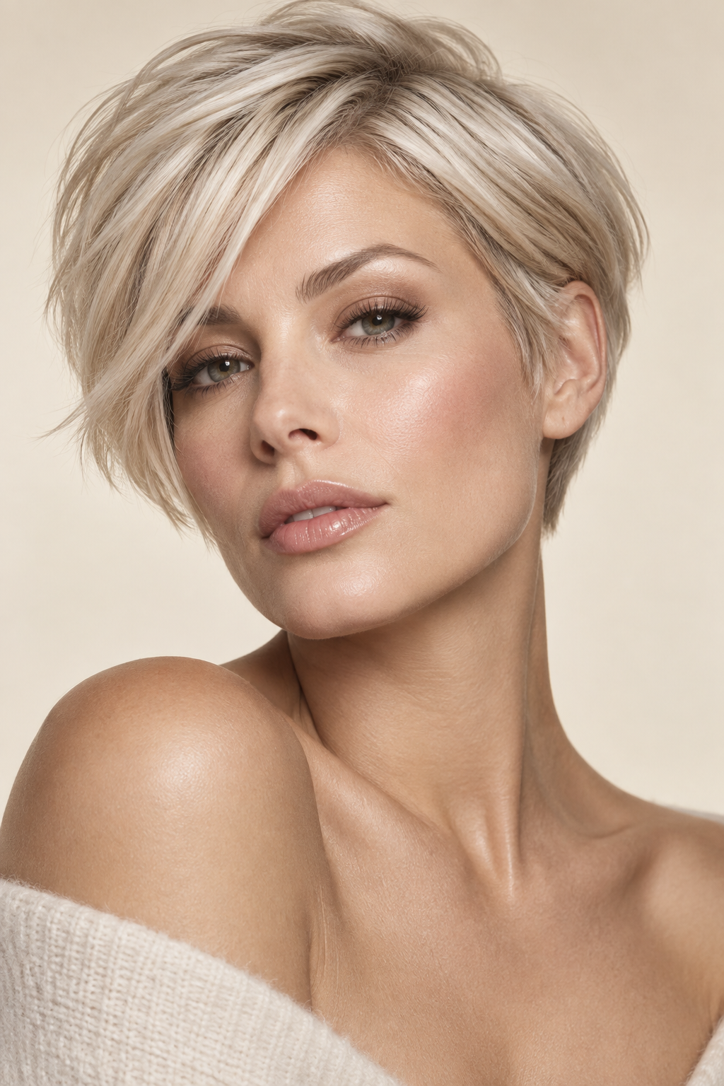 wash and wear hairstyles: sleek platinum bixie sweep