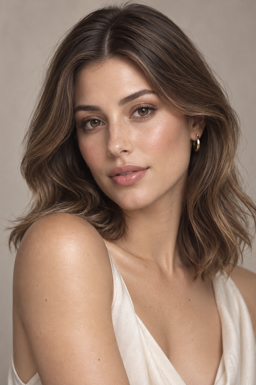 haircuts for round faces: shoulder-length middle part