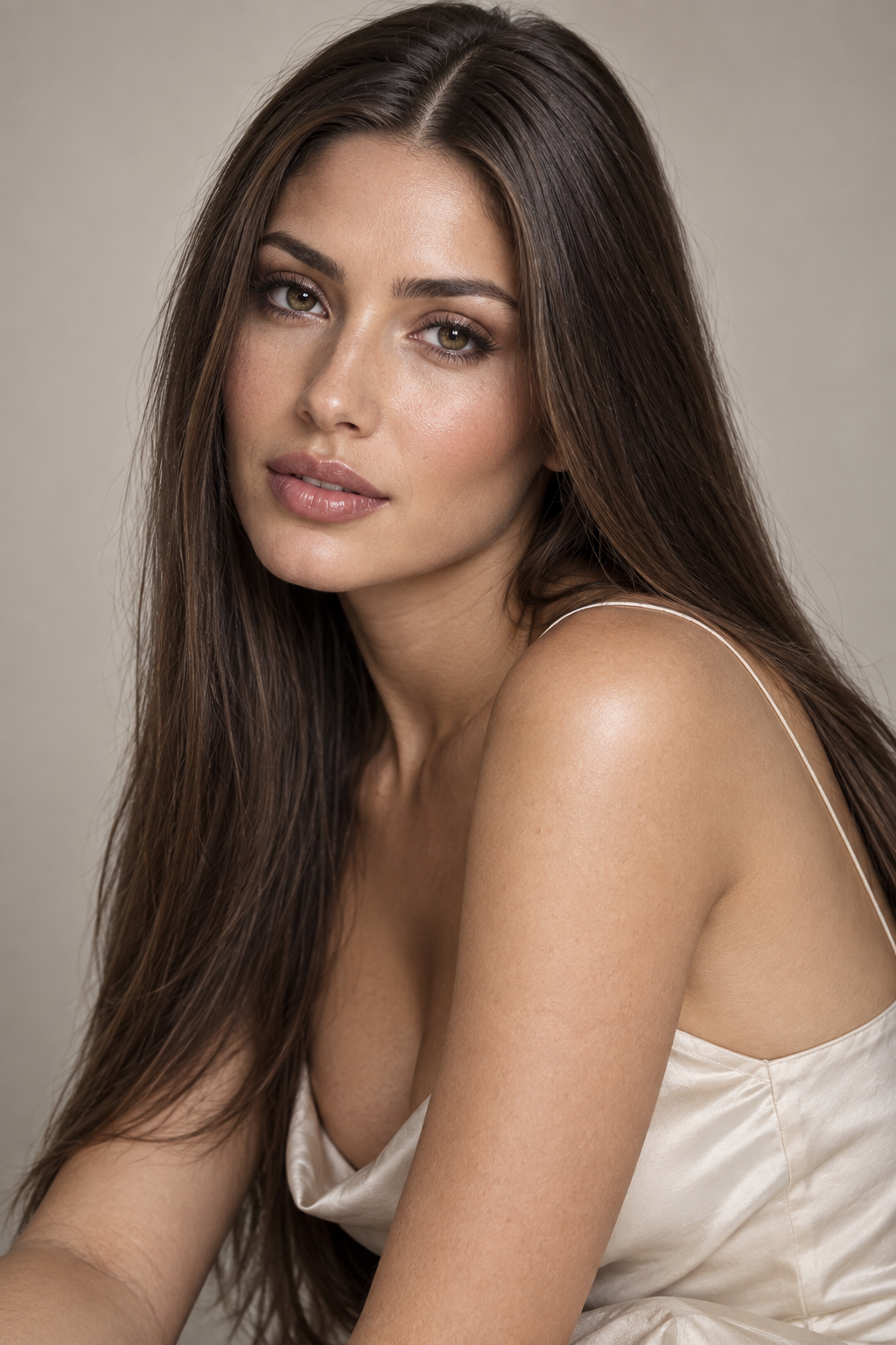 haircuts for round faces: long straight middle part