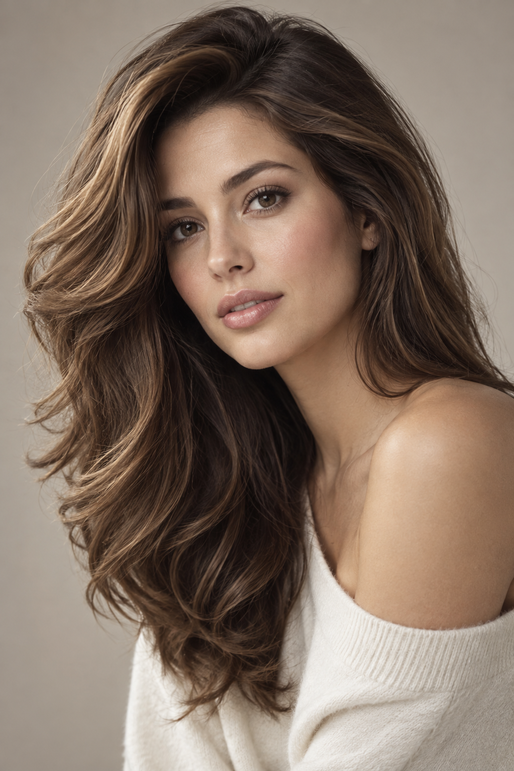 haircuts for round faces: side-swept layers with volume