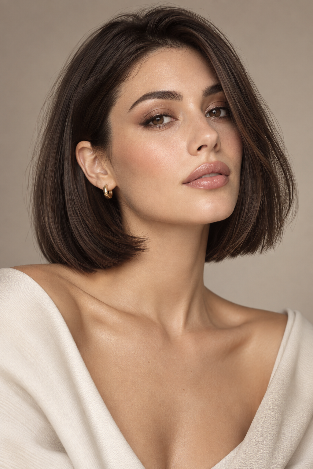 haircuts for round faces: sleek collarbone-length bob