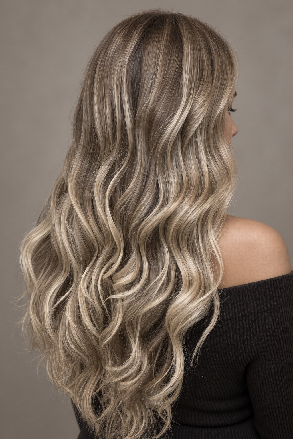 long silver straight hair: smoky ash balayage