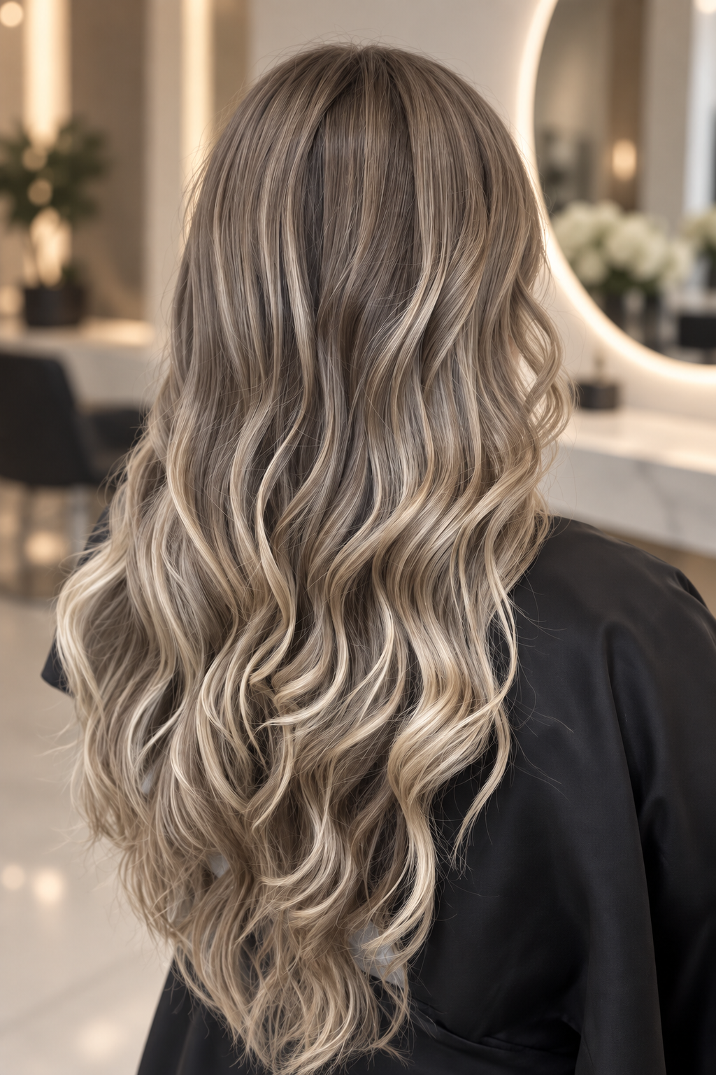long silver straight hair: mushroom blonde blend