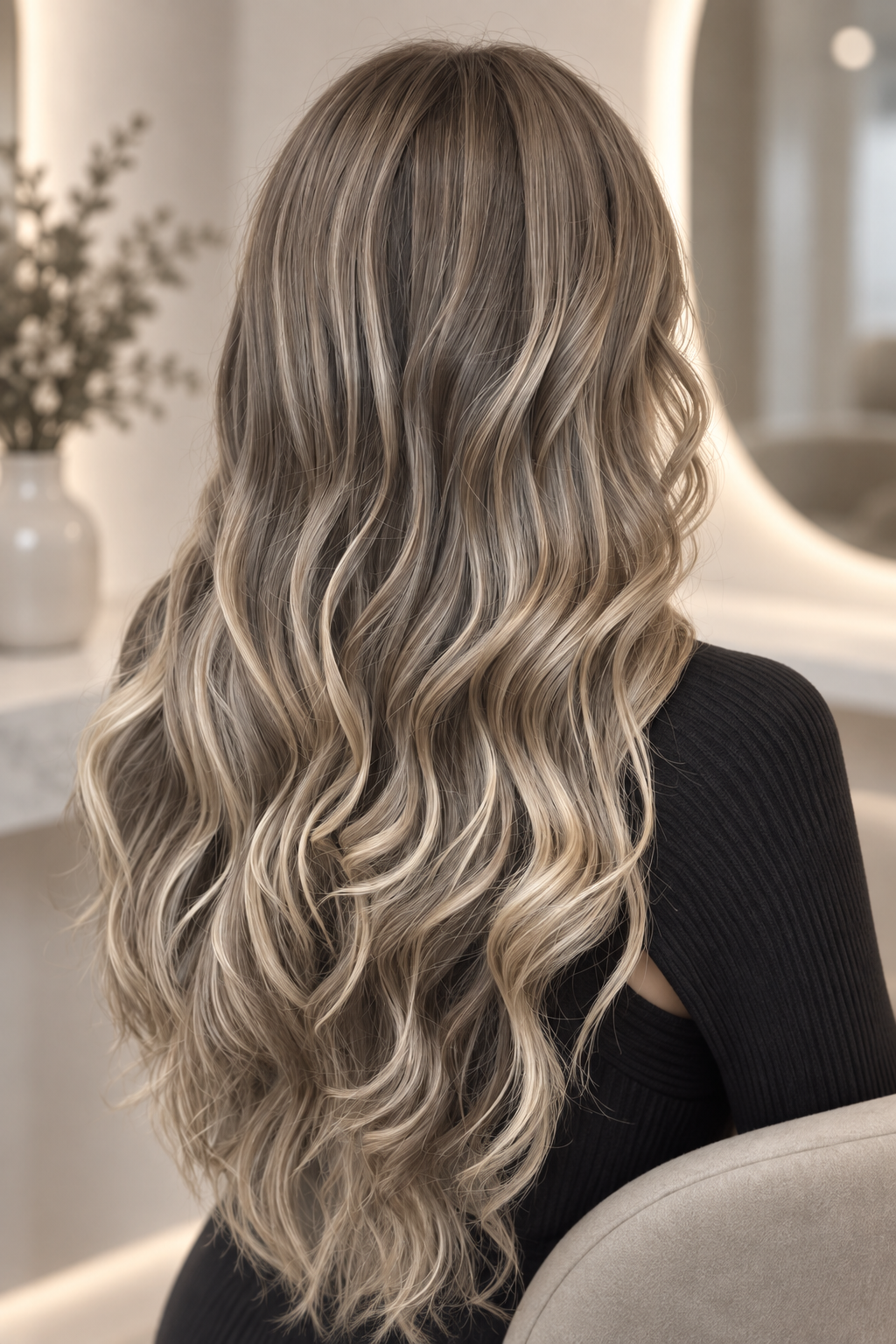 long silver straight hair: cool beige ash ribbons