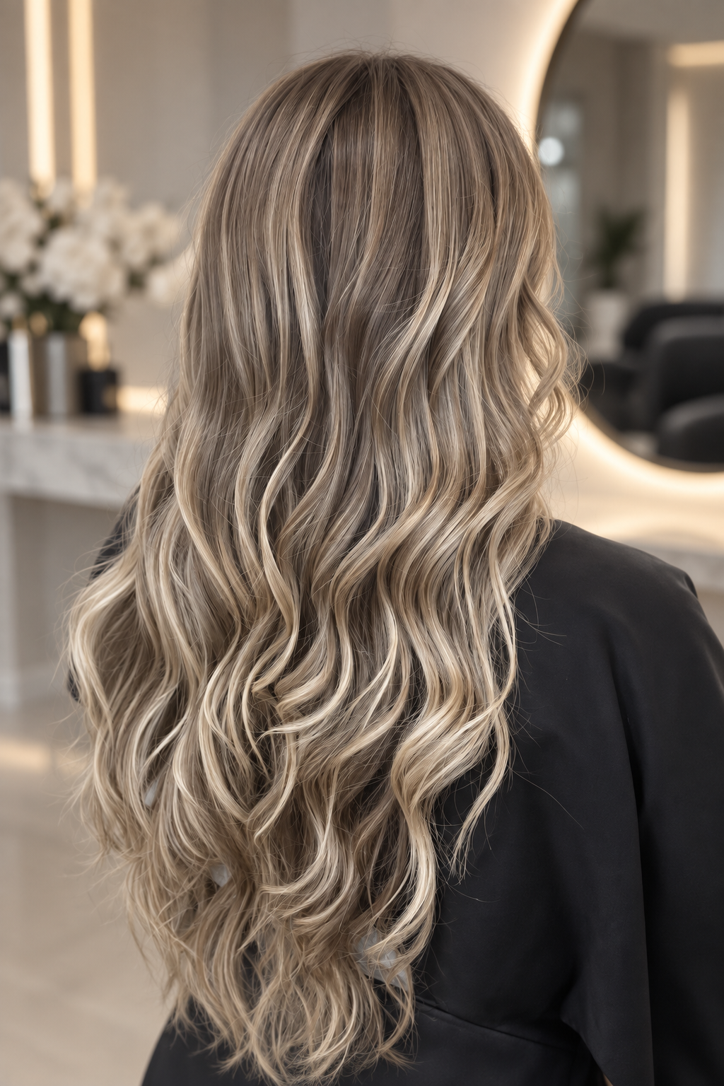 long silver straight hair: cool-toned beige waves