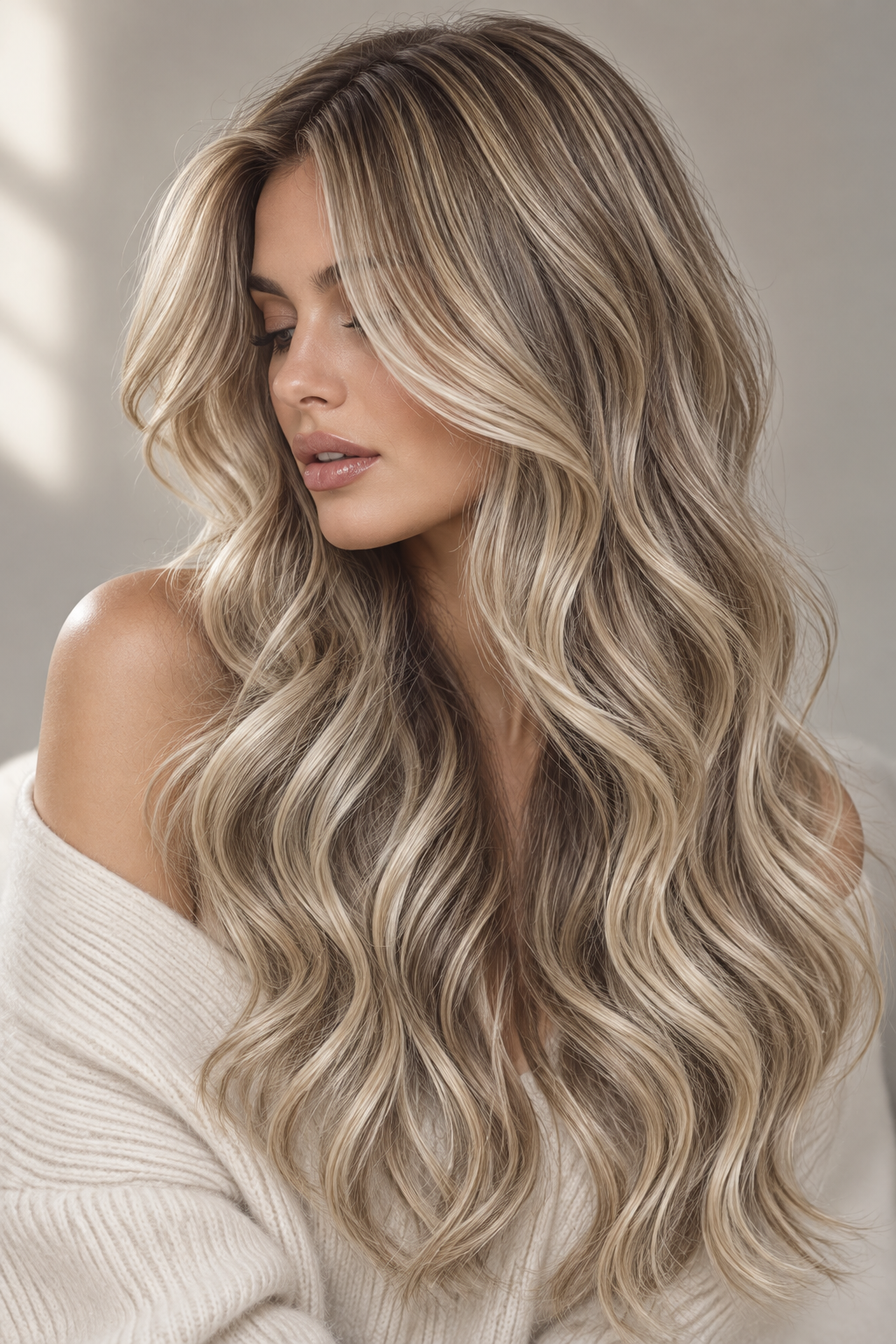 long silver straight hair: ash blonde face-framing layers