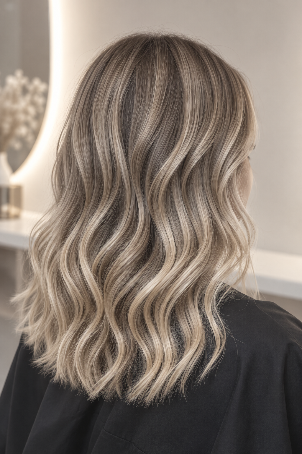long silver straight hair: rooted ash blonde lob