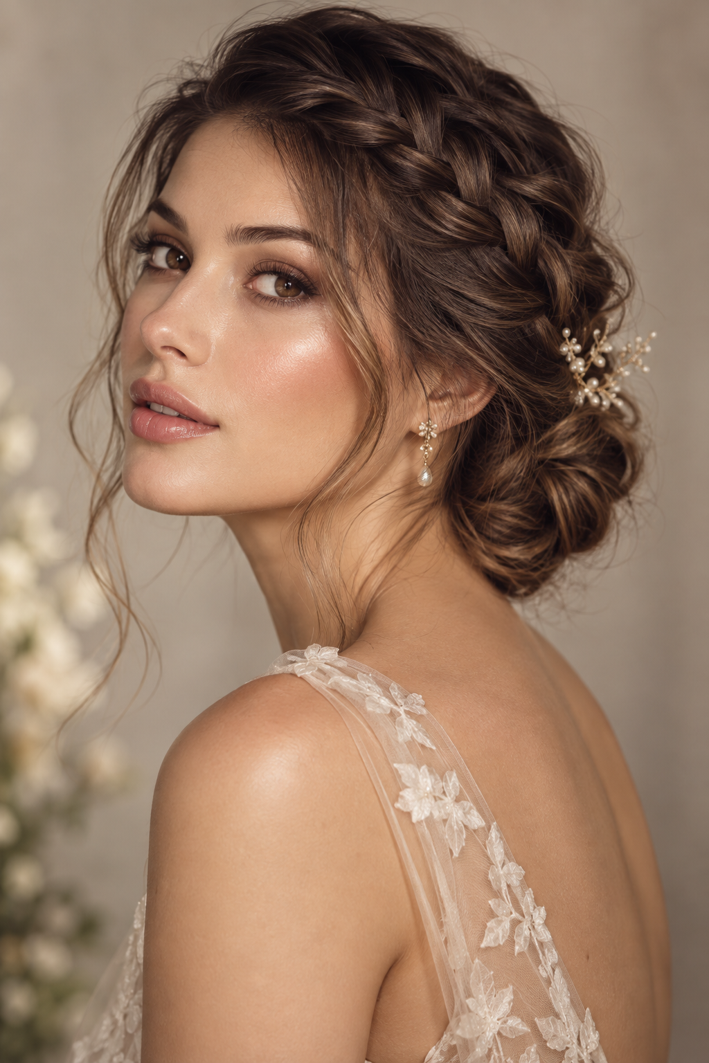 Romantic waterfall braid mother of the bride updos