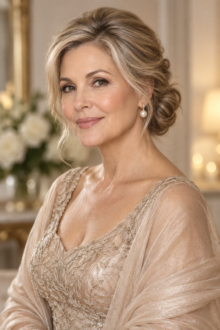 elegant mother of the bride updo featured look