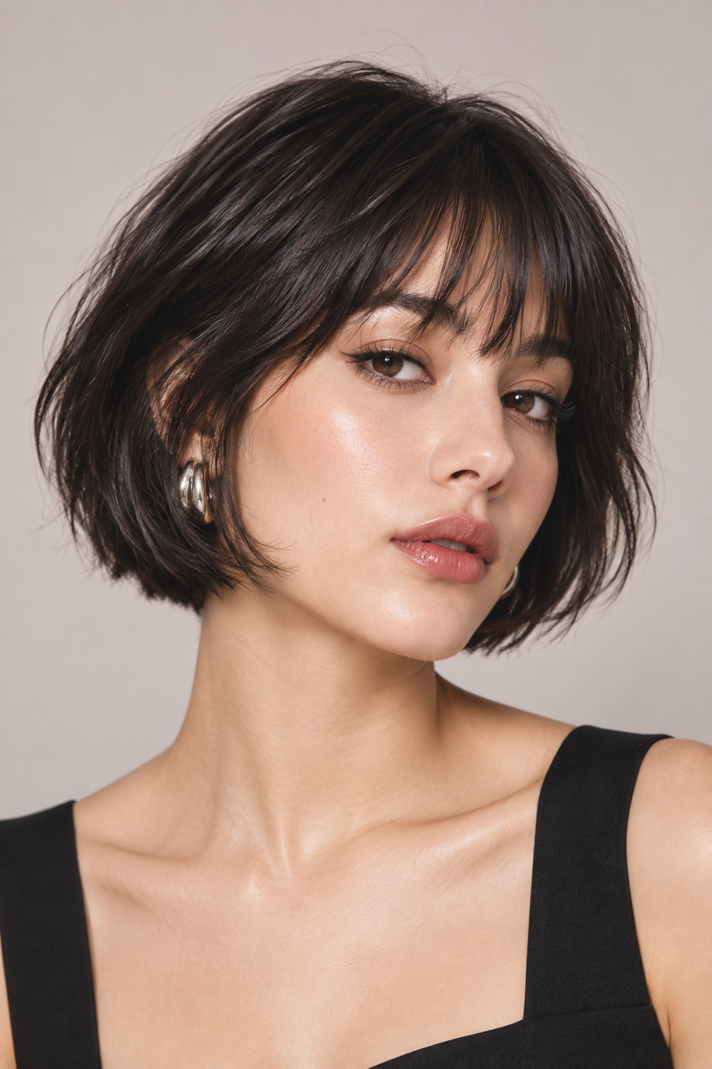 short ear length hairstyles: french bob with wispy bangs