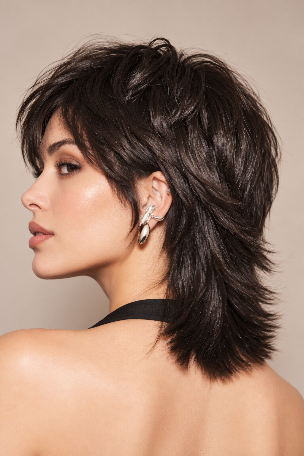 short ear length hairstyles: tousled brunette bob