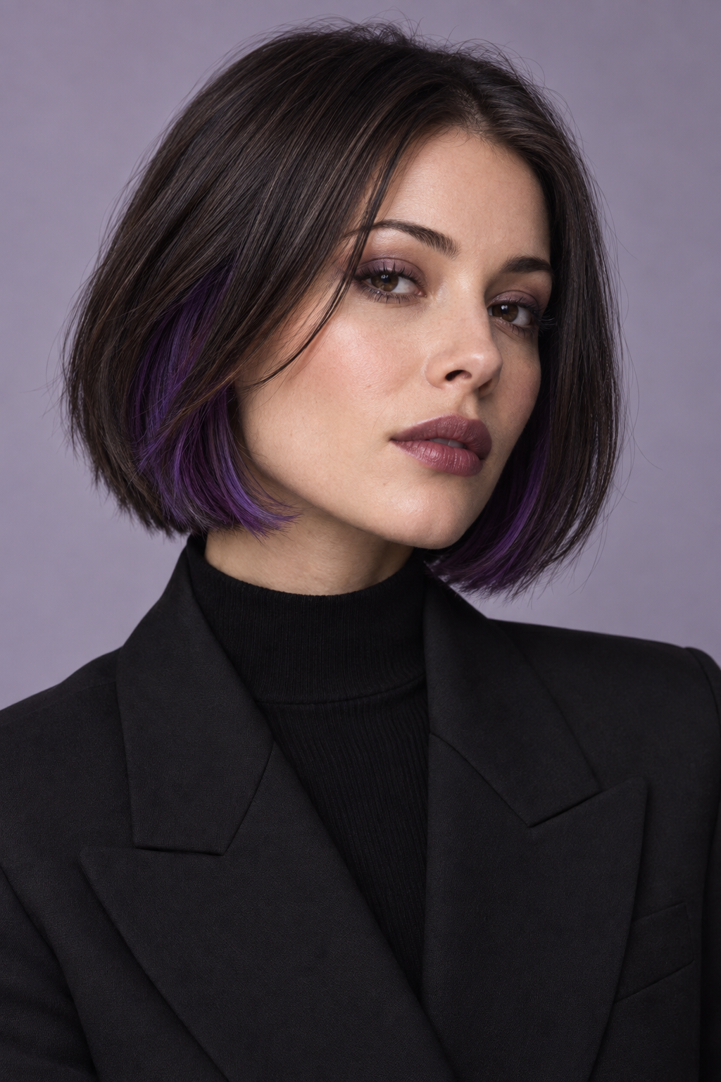 90s grunge hairstyles: purple peekaboo bob