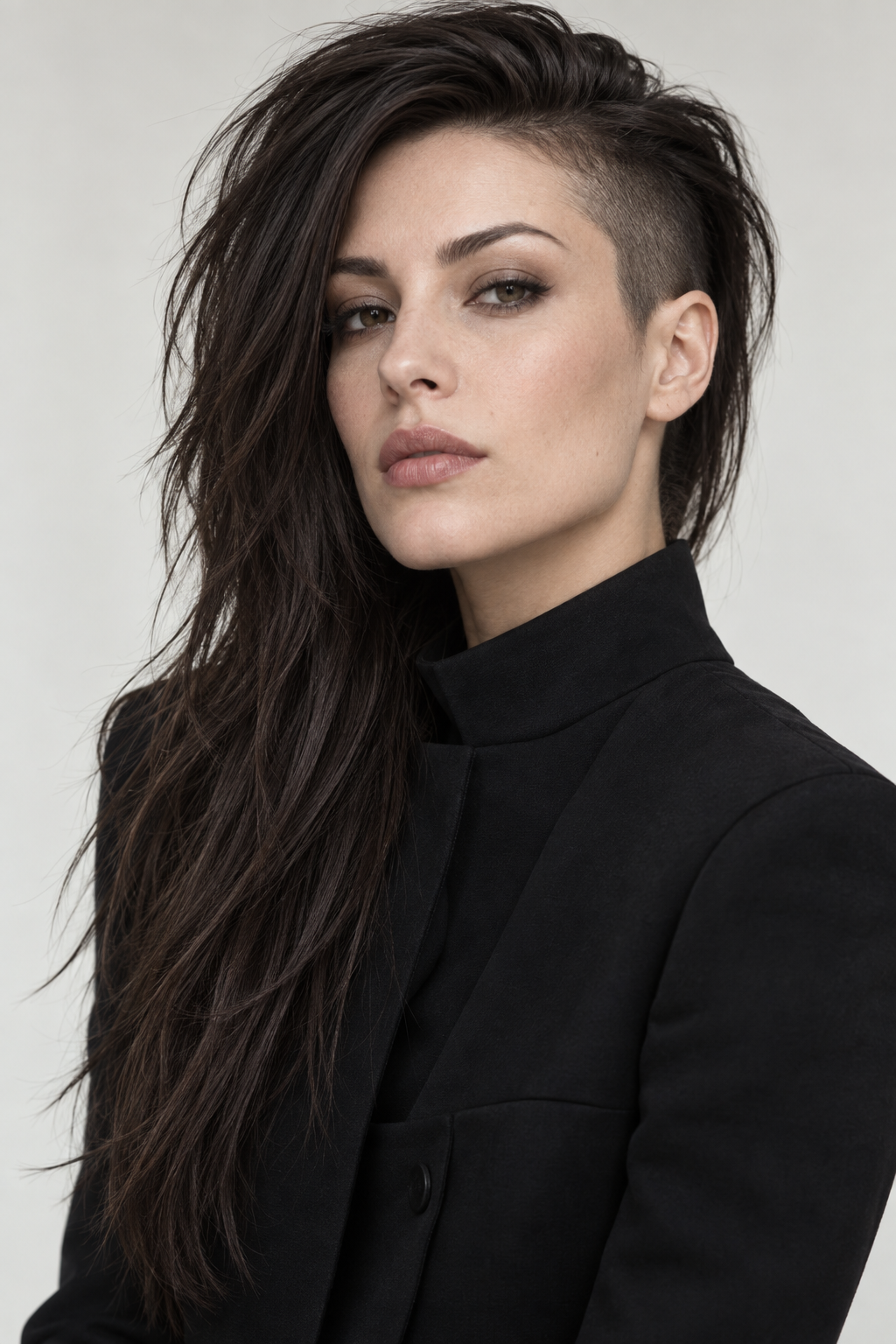 90s grunge hairstyles: side-shaved long layers